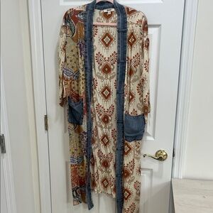 Bohemian kimono with Denim Detail